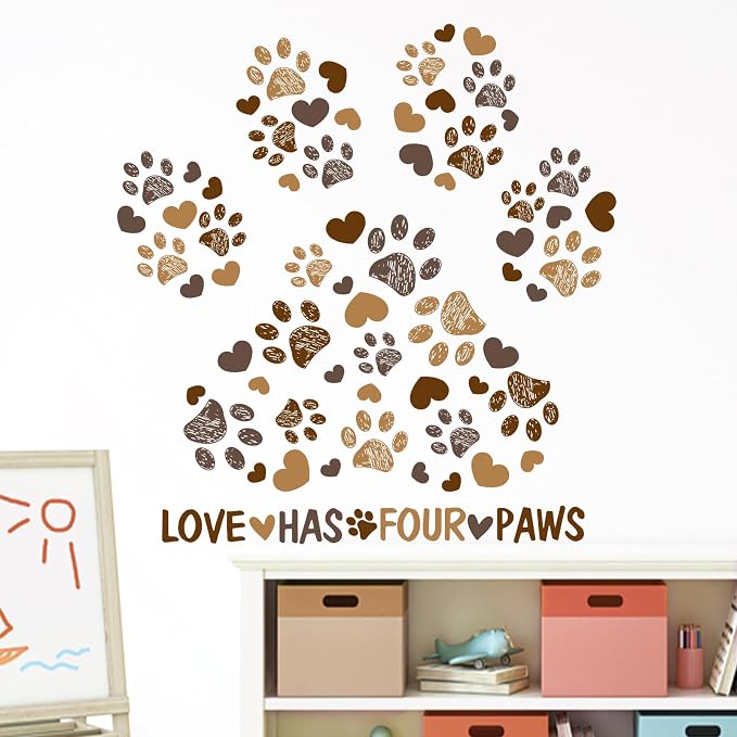 Mfault Dog Cat Paw Prints Wall Decals Stickers, Love Has Four Paws Nursery | Decorations Kids Bedroom Art, Neutral Toddlers Girls Boys Pet Lovers Room Playroom Decor - Image 5