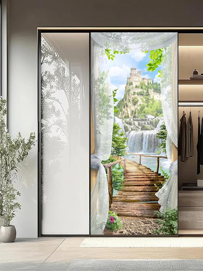 artfanke 3D Door Sticker Peel and Stick 30.3"x78.7"- View of The Castle Self-Adhesive Door Decal Murals Wallpaper for Home Decor(2 Sheets/Set) - Image 6