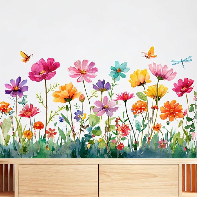 Floral Wall Decals Stickers, Watercolor Flower Botanical Wall Art Peel and Stick, Removable Vinyl Wall Decor for Bedroom, Living Room, Office, Home Decoration - Image 7