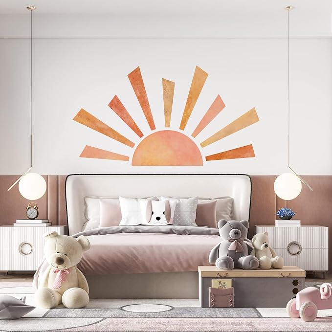 67.7x38.9 Inch Boho Half Sun Wall Decal - Watercolor Modern Mural, Removable Peel and Stick Vinyl Stickers for Classroom, Living Room, Bedroom, Playroom Decor - Image 4