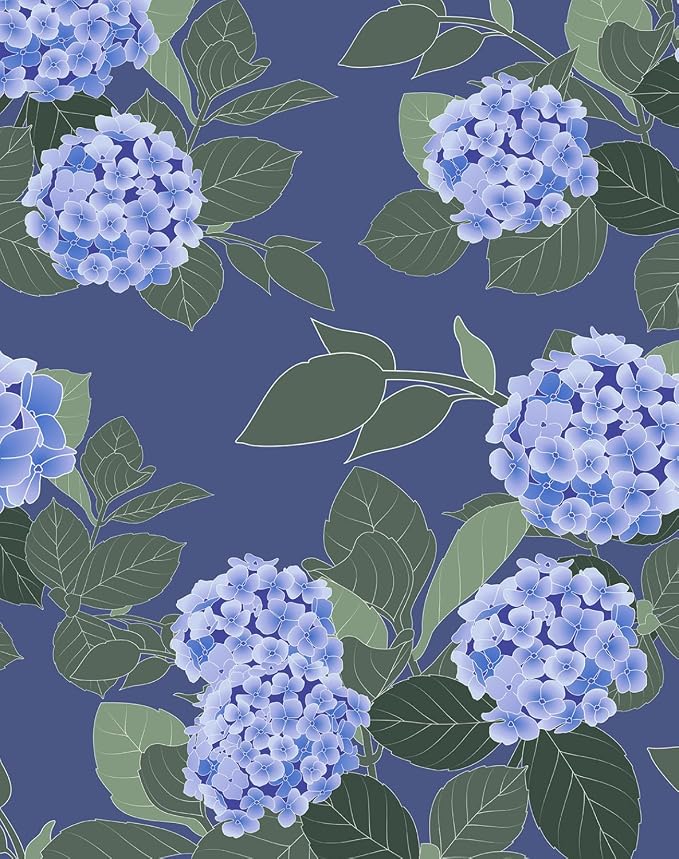 Floral Peel and Stick Wallpaper Self Adhesive Hydrangea Wall Paper French Country Cream Stick on Wallpaper for Bedroom Wall Decor Elegant Mural (Navy Hydrangea, 118" X 17.4") by HomKihapaiWallpaper