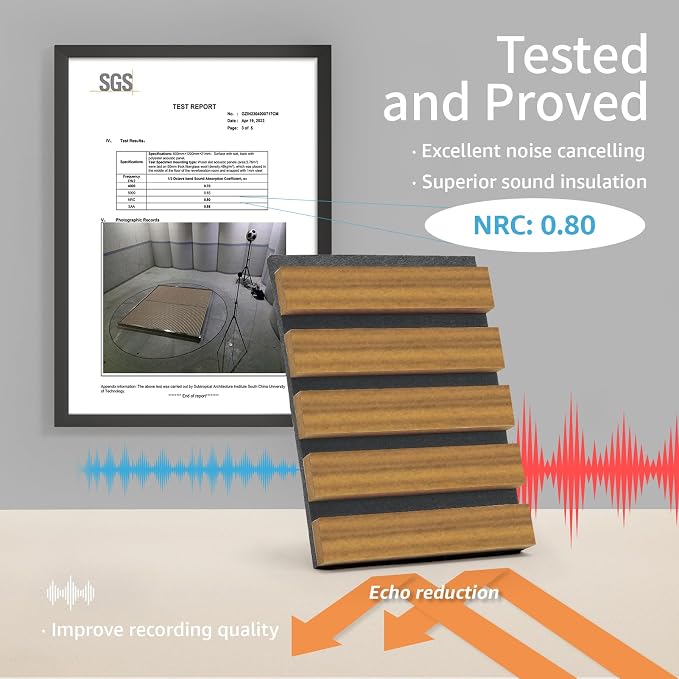 Art3d 4 Pieces 94.5" x 7.9" Acoustic Slat Wood Wall and Ceiling Panels,Fluted Modern Sound Absorbing Panels, Teak - Image 4