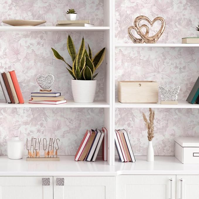Heroad Pink Peel and Stick Wallpaper Floral Contact Paper Vintage Wall Paper Self-Adhesive Removable Wallpaper for Cabinets Drawers Bedroom Mural Wall Decor Vinyl Roll 17.3''x78.7'' - Image 8