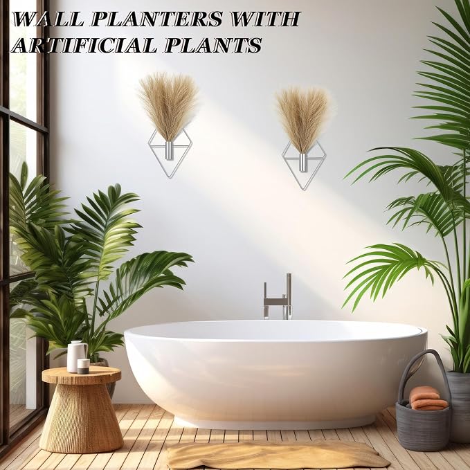Canlierr 4 Pcs Wall Decor Hanging Planters, Pampas Grass, Silver - Image 7