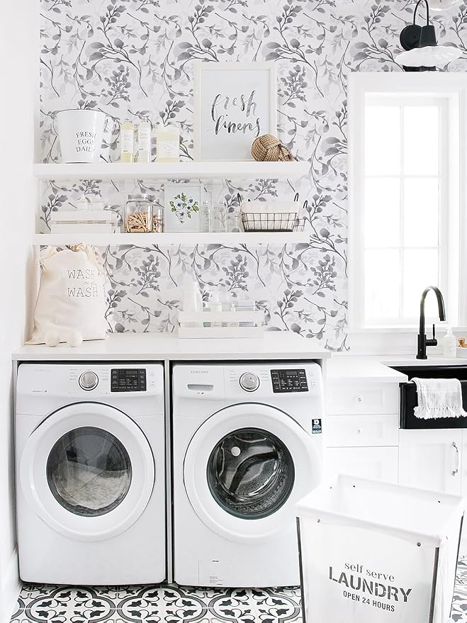 Orainege Peel and Stick Wallpaper Gray Floral Wallpaper Self Adhesive | 17.7 in ×118.1 in Floral Contact Paper Waterproof Removable Wall paper for Bedroom Bathroom Decor - Image 5