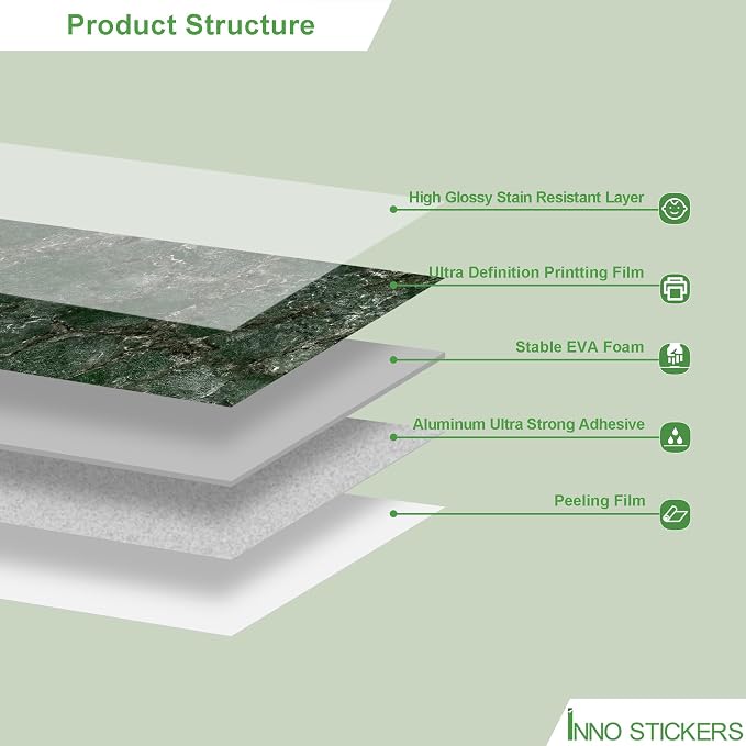 Marble Peel and Stick Waterproof Wall Paneling, 118" x 47" Amazonita Green Glossy Finish Self-Adhesive Backsplash Tile Vinyl Wall Panel for Kitchen Bathroom Wall Decor, Covers 38.75 Sq. Ft. - Image 3