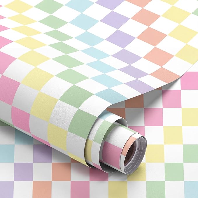 Drydiet Pastel Checker Wallpaper Peel and Stick Contact Paper 15.8 x 118.1 | Self Adhesive, Pastel Rainbow Checkered Design, Easy Apply Remove, for Home Locker Dorm Classroom Living Room Decor by Drydiet