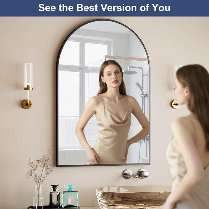 HARRITPURE Arched Bathroom Mirror 30"x48" Black Large Wall Mounted Mirror - Image 3