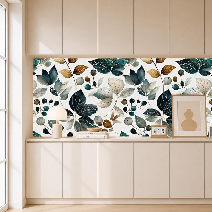 Green Leaves Removable Self-Adhesive Wallpaper for Bedroom & Living Room Decor 17.7×236 Inch,Waterproof Wall Covering for Accent Walls, Apartment, Nursery - Image 7