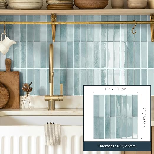 10 Sheets Upgraded Thicker Design Subway Tile Peel and Stick Backsplash | 12”×12”Self Adhesive Wall Tiles Stick on Back Splash for Kitchen,Bathroom,Camper(Azure Blue) - Image 5