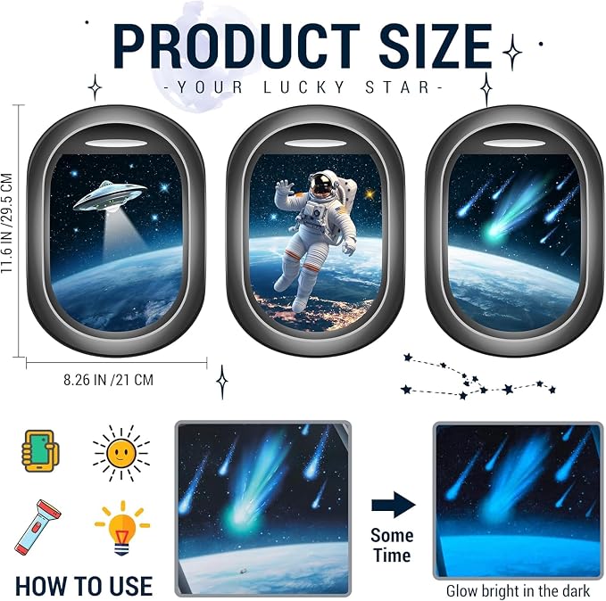 Quanhaigou Glow in The Dark 3D Space Wall Decals, Set of 3 Galaxy Window Stickers for Wall,Planet Themed Room Decor for Kids Boys - Image 3