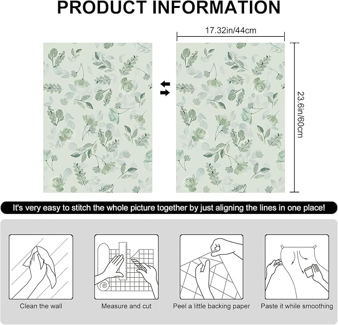 Sage Green Watercolor Floral Peel and Stick Wallpaper, 17.3" x 118" Removable & Waterproof Vinyl Wallpaper, Soft Pastel Flower Self-Adhesive Contact Paper for Nursery Bedroom Cabinets - Image 2