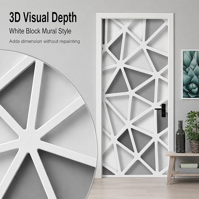 Door Stickers Peel & Stick Murals-Wall Covers Decorative Decal White Block | 30.3"W x 78.7"H, 3D White Block Wallpaper，Waterproof Removable Opaque Vinyl Self Adhesive Fake Door Decor for Home Office - Image 7