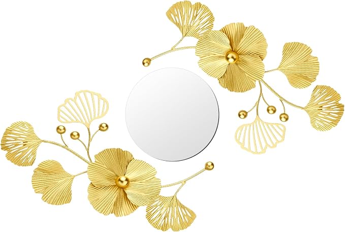 Tandefio 3 Pcs Metal Decorative Wall Mirrors for Living Room Metal Ginkgo Leaf Mirror Modern Creative Wall Decor Art Hanging Decor Mirror for Entrance Bedroom Living Room(Gold,16.inches) - Image 2