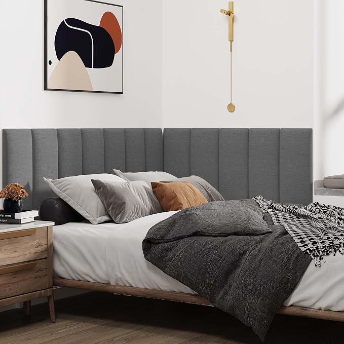 IFNOW Wall Mounted Headboard, Peel and Stick Panels, Dark Grey, King | 3D Soundproof Acoustic Padding, Reusable and Removable, Tufted fabric Bed Headboard, for bedroom (12 Panels, 10" x 24") - Image 4