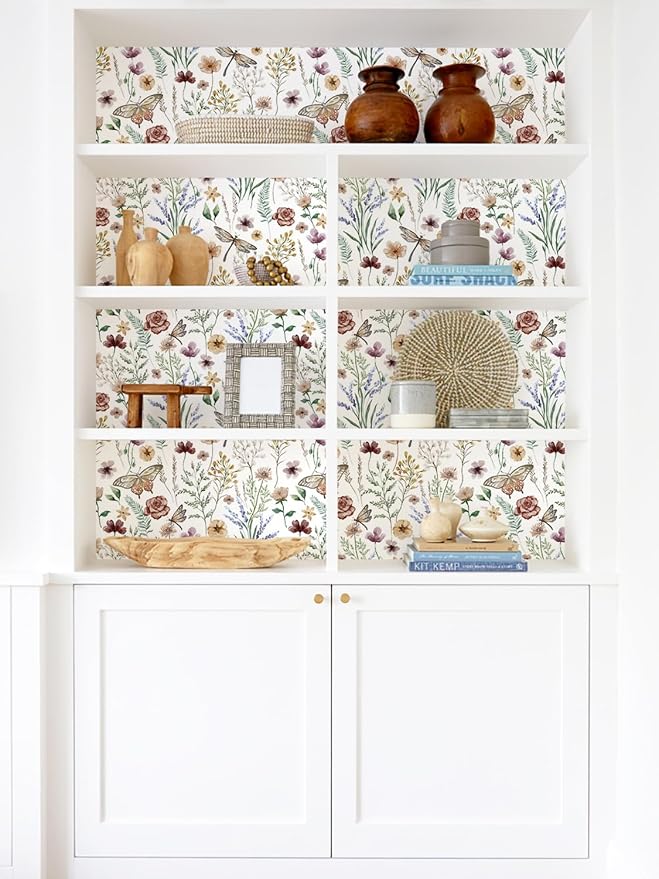 Orainege Vintage Floral Wallpaper Peel and Stick Wallpaper Self Adhesive | 16.9in x 196.8in Butterfly Wallpapers for Bedroom Bathroom Cabinets Decor Removable Vinyl Roll - Image 8