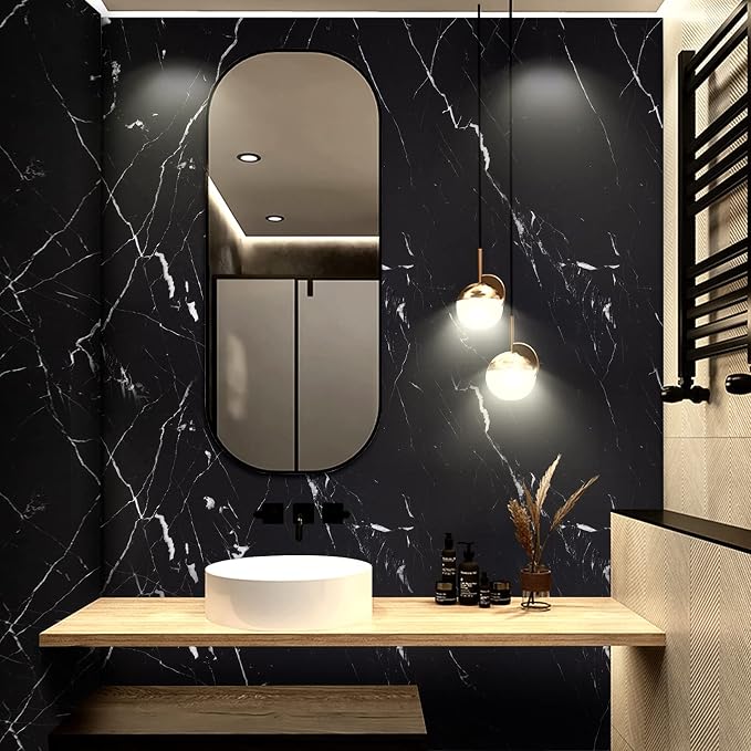 Marble Contact Paper Black Extra Wide Peel and Stick for Kitchen Countertop | 23.6"×118" Black/White Thicken Self Adhesive Black Wallpaper for Countertops Cabinets Decorative Easy to Remove - Image 7