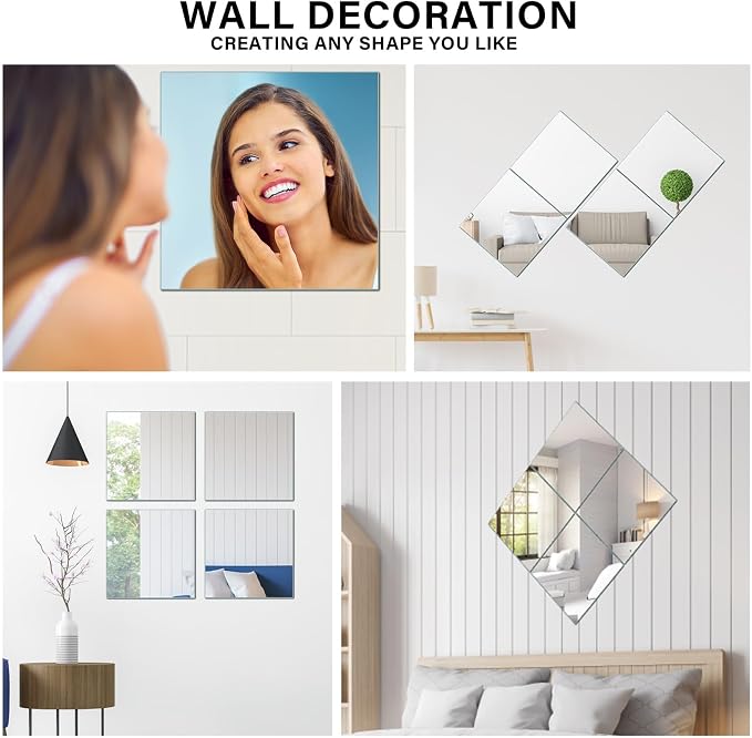 JAMBALAY Home Gym Mirrors for Gym, 12Pcs 12″×12″ Square HD Glass Full Length Wall Mirror Tiles, Self Adhesive Frameless Wall Mirror for Bedroom, Living Room, Over The Door - Image 5