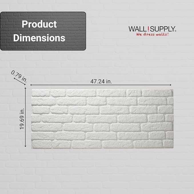 Wall!Supply 3D Wall Panels – Faux Brick, White – Lightweight Foam (EPS) – Wallpaper Alternative – Easy DIY Installation – 4 Pack, Covers 25.84 Sq Ft | Lightweight EPS Foam, Wallpaper Alternative, Easy DIY Installation, Covers 25.84 Sq Ft, for Living Ro... - Image 4