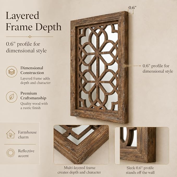 Set of 4 11x15 Inch Rectangular Shatterproof Maroon Decorative Wall Mirrors, Boho Farmhouse Rustic Vintage Accent Mirrors for Living Room Bedroom Entryway & Home Decor - Image 5