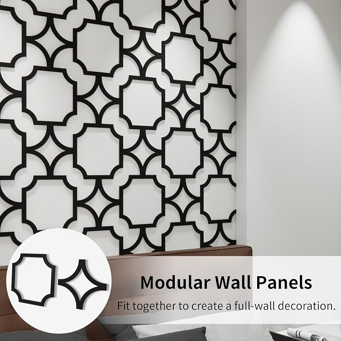 MidModArt PVC Modular Decorative Fretwork Wall Panels for Living Room Lobby Bedroom, 8PCS Star Lattice-Black Matte Black Finish - Image 3
