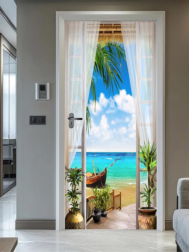 artfanke 3D Door Sticker Peel and Stick 33.5"x84.6" - Seascape Self-Adhesive Door Decal Wall Murals Wallpaper Waterproof for Home Bedroom Decor (2 Sheets/Set) - Image 5