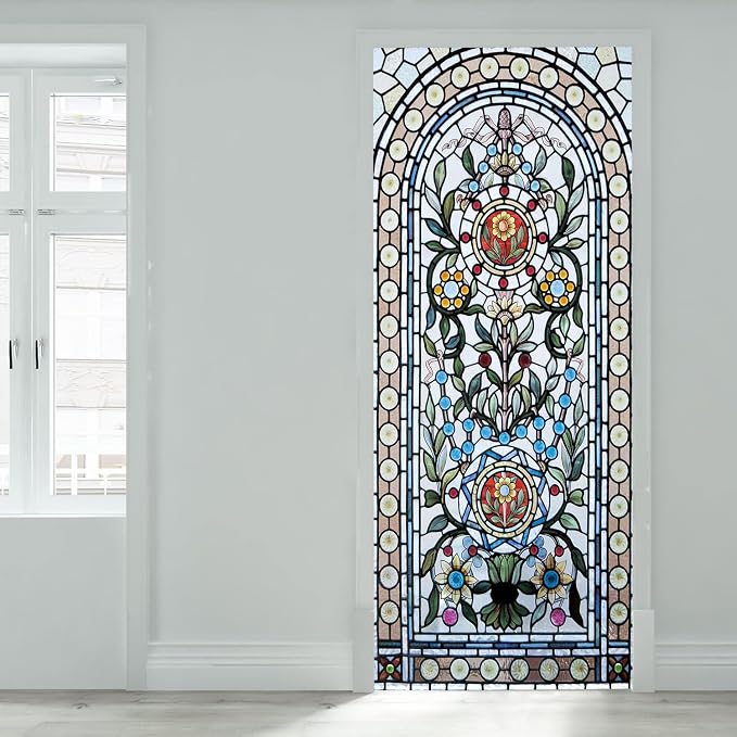 artfanke 3D Stained Glass Door Sticker Peel and Stick 33.5"x84.6"- Self-Adhesive Door Murals Wallpaper Decal for Living Room Bedroom Decor(2 Sheets/Set) - Image 3