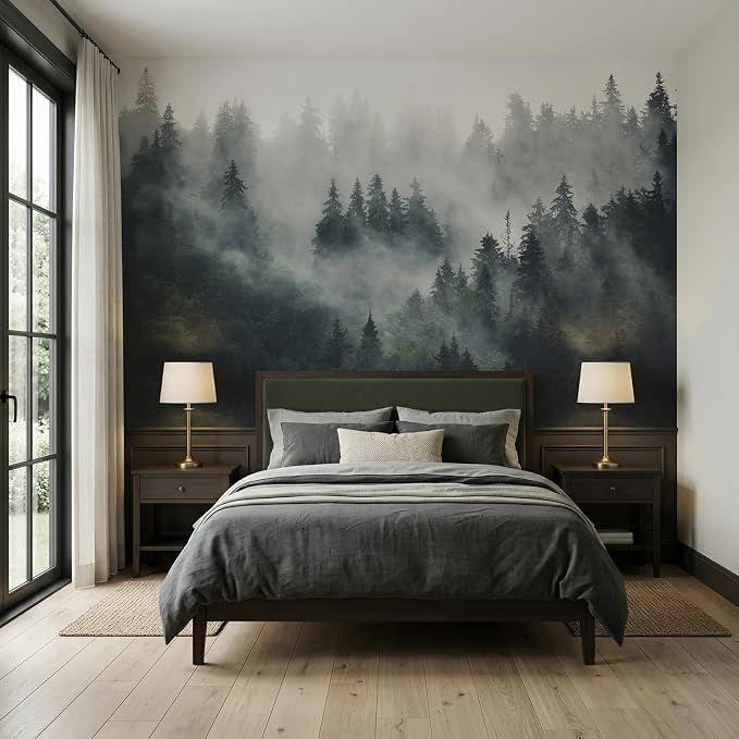 MFWFM Misty Forest Peel and Stick Wallpaper Foggy Forest Scenic Wall Murals | 137"x96", for Bedroom Living Room Bathroom, Self Adhesive Canvas - Image 3