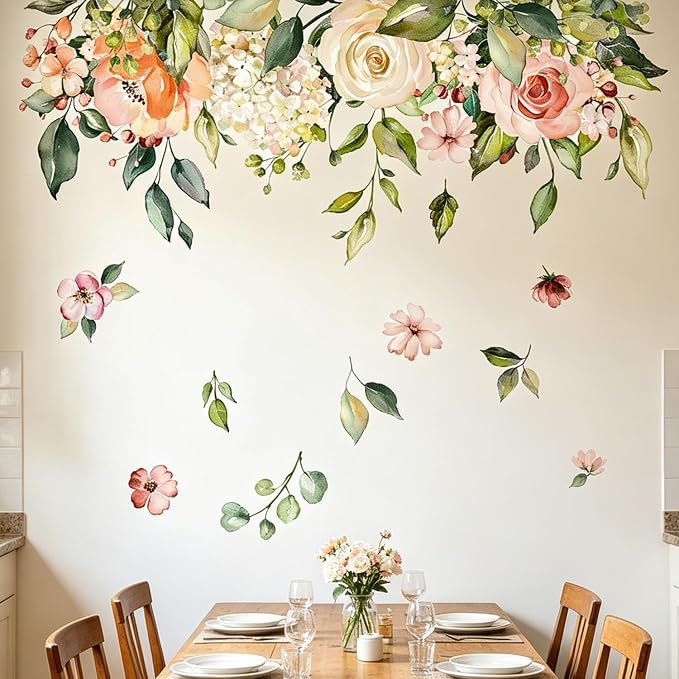 Watercolor Flower Floral Garland Wall Decal Wedding Bedroom Decor Sticker | Watercolor floral garland wall decal, romantic removable decor for bedroom living room bathroom,wedding backdrop bridal room - Image 4