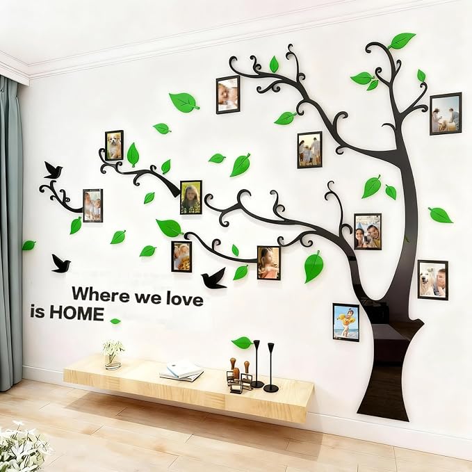 3D Tree Wall Stickers - DIY Photo Frame Tree Wall Decal Family Photo Frame Sticker Murals Wall Decor Living Room Bedroom TV Background Home Decorations (XL:109 * 79in,Green Left) by guangmu