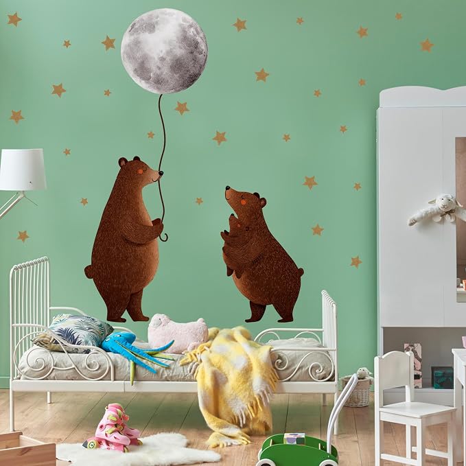 Animals Bear Wall Decal, Peel and Stick Nursery Animals Mural,Bears Stars and Moon Wall Stickers for Kids, Boys and Girls Room, Bedroom & Toddler Room Decor (Bear Stars and Moon Wall Decor) - Image 7