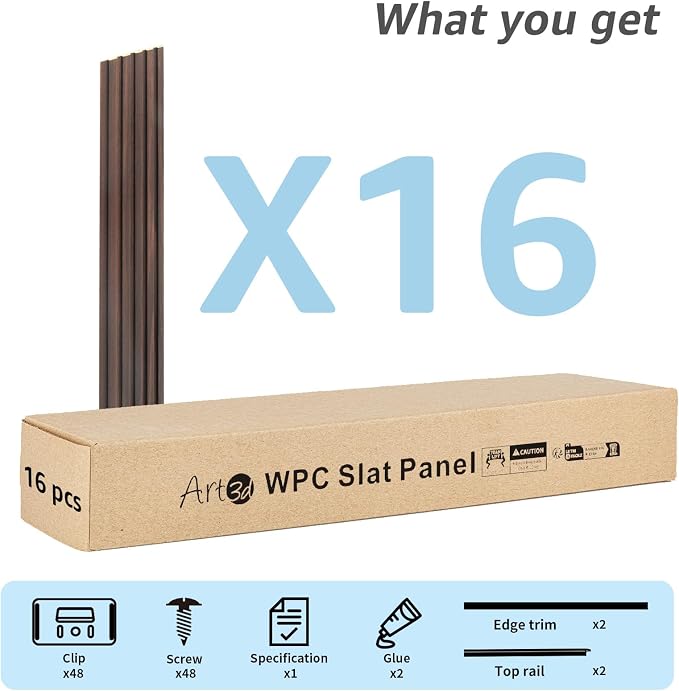 Art3d 48 x 6 in WPC Wood Slat Wall Panels, 3D Wall Accents, 16-Pack, Walnut | Real Wood Grain, Durable, Water Resistant, Wear-Resistant, No Emission, Eco-Friendly, Easy to Care, for Living Room, Bedroom - Image 5