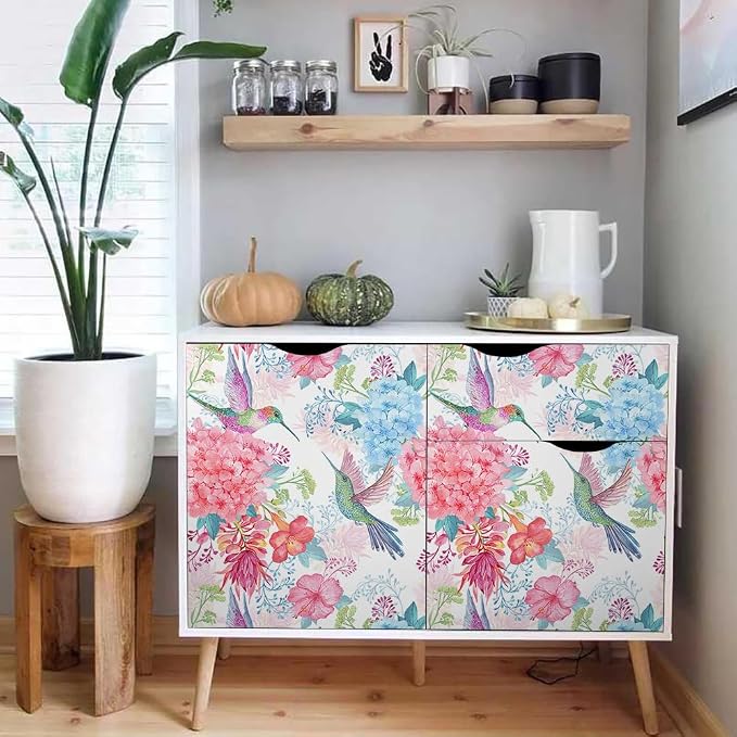 Vintage Pink Hydrangea Floral Hummingbird Birds Flower Peel and Stick Wallpaper Wall Decor Self Adhesive Wall Paper Stick on Easy Peel Off Contact for Renter Apartment - Image 5