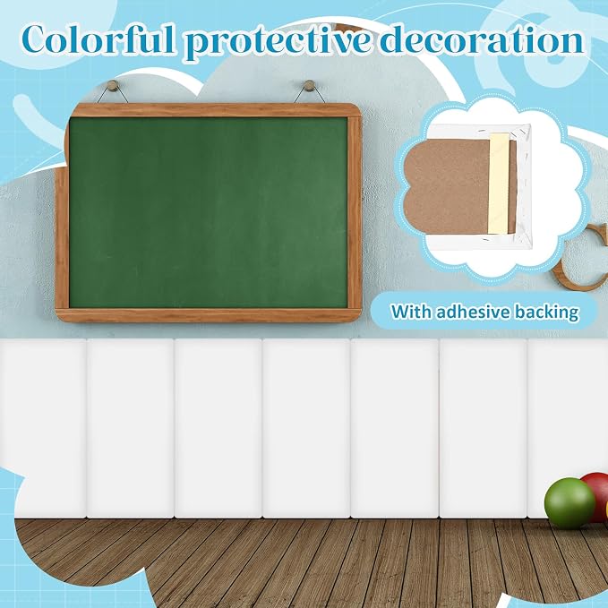 Hahafelt 8 Pack Wall Padding for Playroom Peel and Stick Headboard 15.75" x 7.87" x 1.18" 3D Anti Collision Upholstered Wall Panels Self Adhesive Headboard Panel for Protection (White Colors) - Image 3