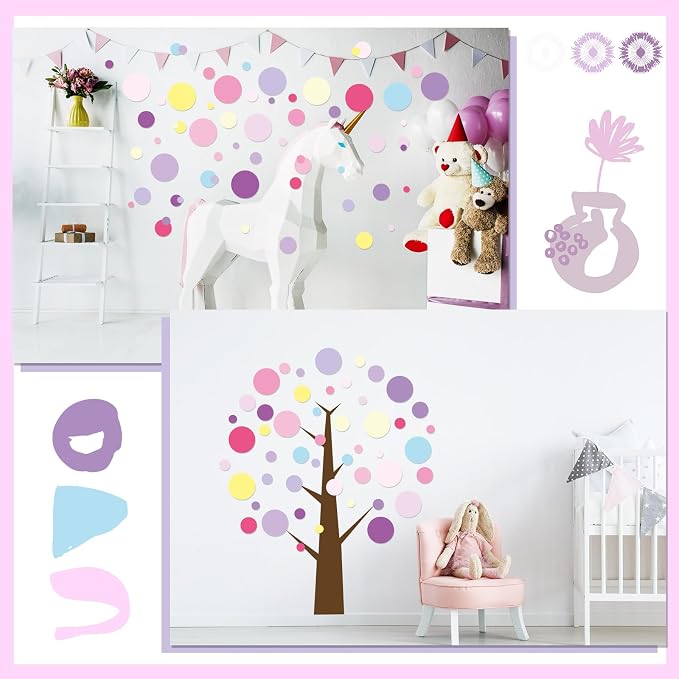 Zonon 264 Pcs Polka Dot Wall Decals for Kids, Circle Peel and Stick | Removable Vinyl Stickers for Nursery Bedroom Playroom Classroom, Colorful Dots Easy Apply Reposition, Pink Purple Design - Image 5