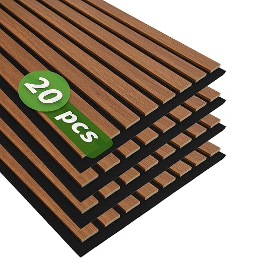 Art3d 4-Pack 12" x 24" Soundproof Wood Slat Panels, 8 sq.ft Acoustic Wall Panels, 3D Wall Panels with Wood Slat Design, Decorative Wood Wall Panel for Accent Walls-Walnut by Art3d