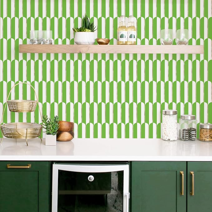Vamos Tile Peel and Stick Backsplash Seamless Tile,Fish Scale,Matt,10-Sheet | 11.9''x10.8'',White & Grass Green PVC+Light Gold Stick on Backsplash Tile for Kitchen & Bathroom & Laundry & Camper - Image 4
