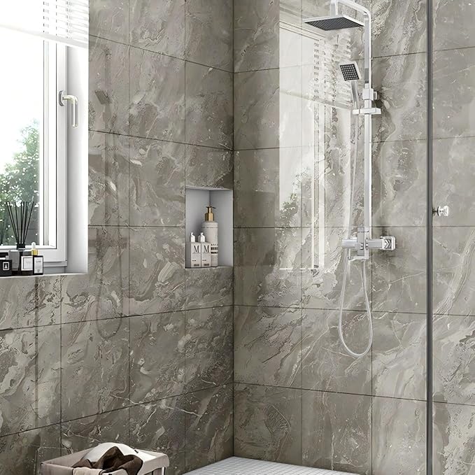 Chejiaye 10pcs Marble Peel and Stick Backsplash Waterproof Washroom Wall Panels, Peel and Stick Tile, PVC Wall Panels for Kitchen (Grey Marble Tiles, 11.8" x 11.8" x2.5MM x 10Pack) - Image 3