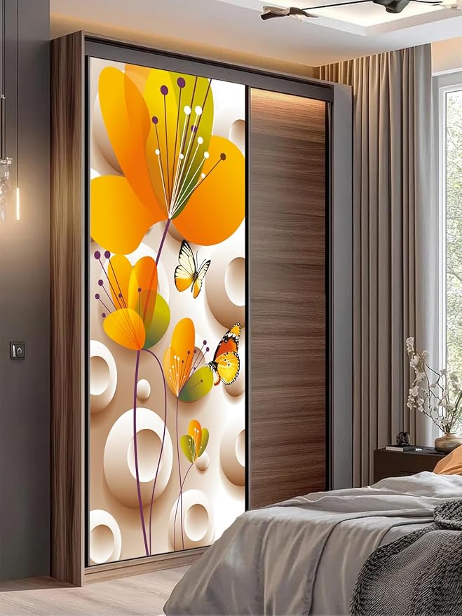 artfanke 3D Peel and Stick Door Sticker 33.5"x84.6"- Self-Adhesive Door Wallpaper Murals Decal-Flower Colorful Butterfly Wall Poster for Home Decor (2 Sheets/Set) - Image 7