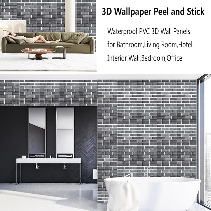 3D Wall Panels Peel and Stick 10 PCS PVC Brick Stone Wallpaper | 11.81*11.81 Inch, Waterproof, Self-Adhesive Wall Tiles, for Accent Walls, Kitchen, Bathroom, Bedroom & Office Decor - Image 7