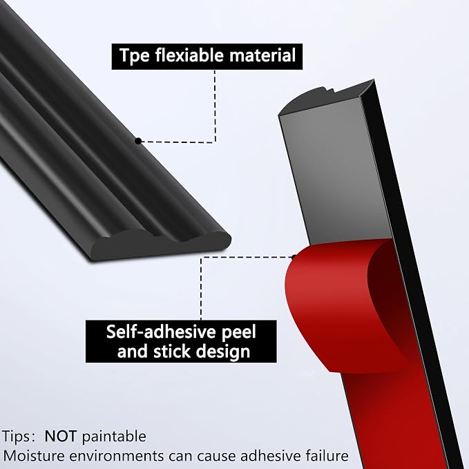 moonoom 20 Ft x 1.6'' Wall Decoration Molding Trim, Black Self-Adhesive 3D Chair Rail Panel Molding, Flexible DIY Wall Trim for Mirror, Window Frame and Home Decoration - Image 3