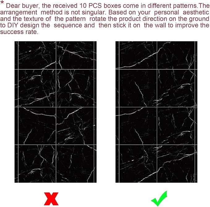 Chejiaye 10pcs Marble Peel and Stick Backsplash Waterproof Washroom Wall Panels, Peel and Stick Tile, PVC Wall Panels for Kitchen (Black Marble Tiles, 11.8" x 11.8" x2.5MM x 10Pack) - Image 8