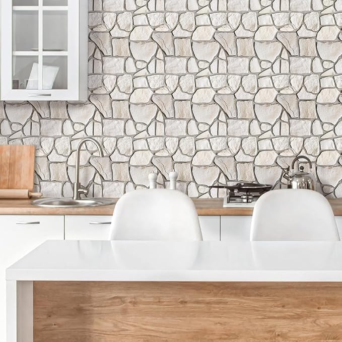 COMSTICKC 3D Peel and Stick Faux Stone Wall Panels for Quick DIY Wall Decor | Beige, 10 Pcs 11.8" x 11.8", Not Real Stone, Lightweight Thin PVC Decorative Tiles Wall Sticker Wallpaper, Cover 9.7 sq ft - Image 8
