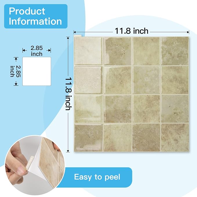 Art3d Grid Design Peel and Stick Backsplash, 10-Pack, 12 x 12 in, Khaki | Enhanced Thickness, Strong Adhesion, Moisture Resistant, Long-Lasting, Minimalist Look, DIY Friendly, for Kitchen Countertops - Image 6