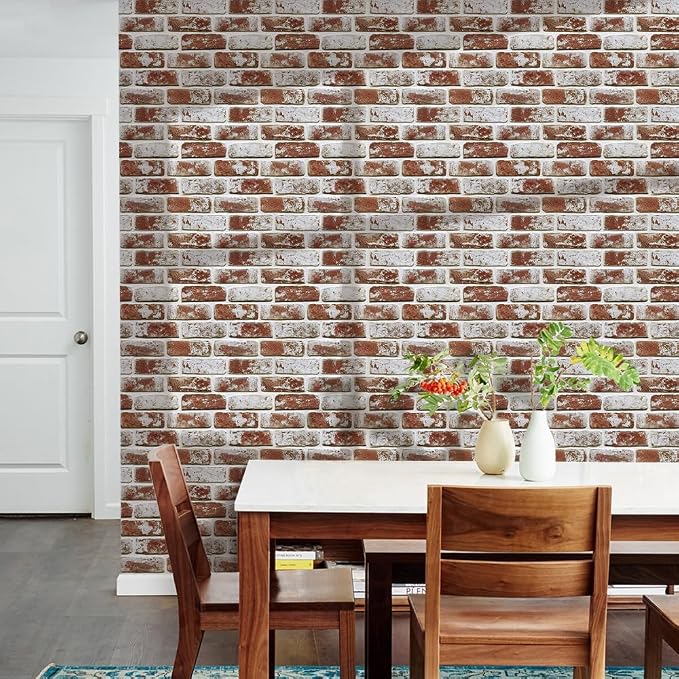 Commomy Faux Brick Peel and Stick Thin PVC 10 Pcs 11.8" x 11.8",Red | Small Size Thin PVC Quick Wall Covering Home Decor for Kitchen,Fireplace,Home Office (Covers 9.7 sq.ft) - Image 8