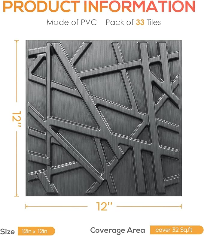 LEVOWAY 33 Pack 3D Wall Panels for Interior Wall Decor, 12''x12'' Brushed Silver Accent Textured Wall Panels, Wall Covering Panles for Living Room, Gaming Room, TV Background, Cover 32 Sq.Ft - Image 5