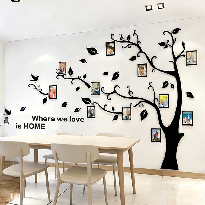 3D Tree Wall Stickers - DIY Photo Frame Tree Wall Decal Family Photo Frame Sticker Murals Wall Decor Living Room Bedroom TV Background Home Decorations (XL:109 * 79in,Black Left) - Image 2