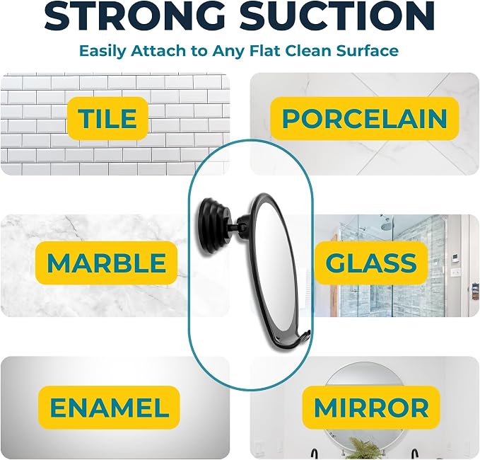 HONEYBULL Fogless Shower Mirror for Shaving with Suction Mount, Black - Image 3