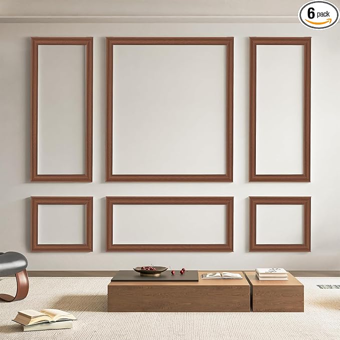 Art3d Pre-Cut Wall Molding Set of 6 pcs, 3 Top 3 Bottom, Walnut | Ready-to-Assemble Wainscoting Panel, High-Impact, Precision Pre-Cut, DIY-Friendly, Ideal for Indoor Wall Decor, Accent Walls by Art3d