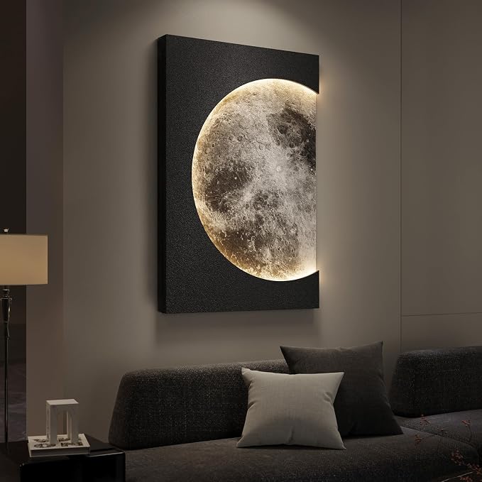 Cuspin Large 3D LED Moon Wall Art, 24x36 In (Black) | Modern minimalist style, Lighted lunar design, Standstone-like textured, For bedroom living room dining room hallway entryway - Image 2